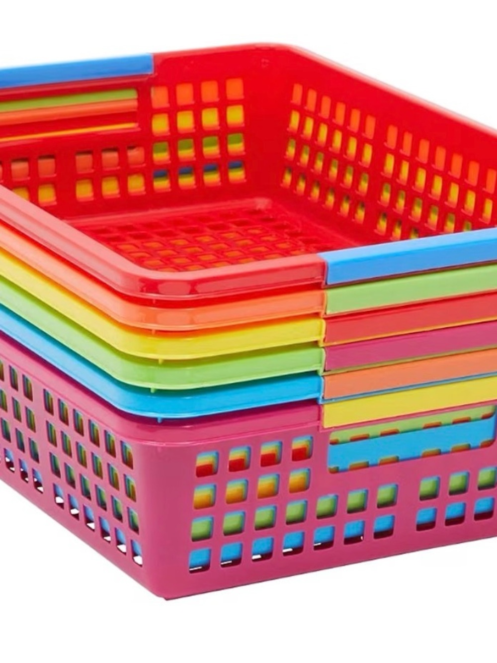 Bright Creations Colorful Plastic Stackable Storage Baskets Set of Six